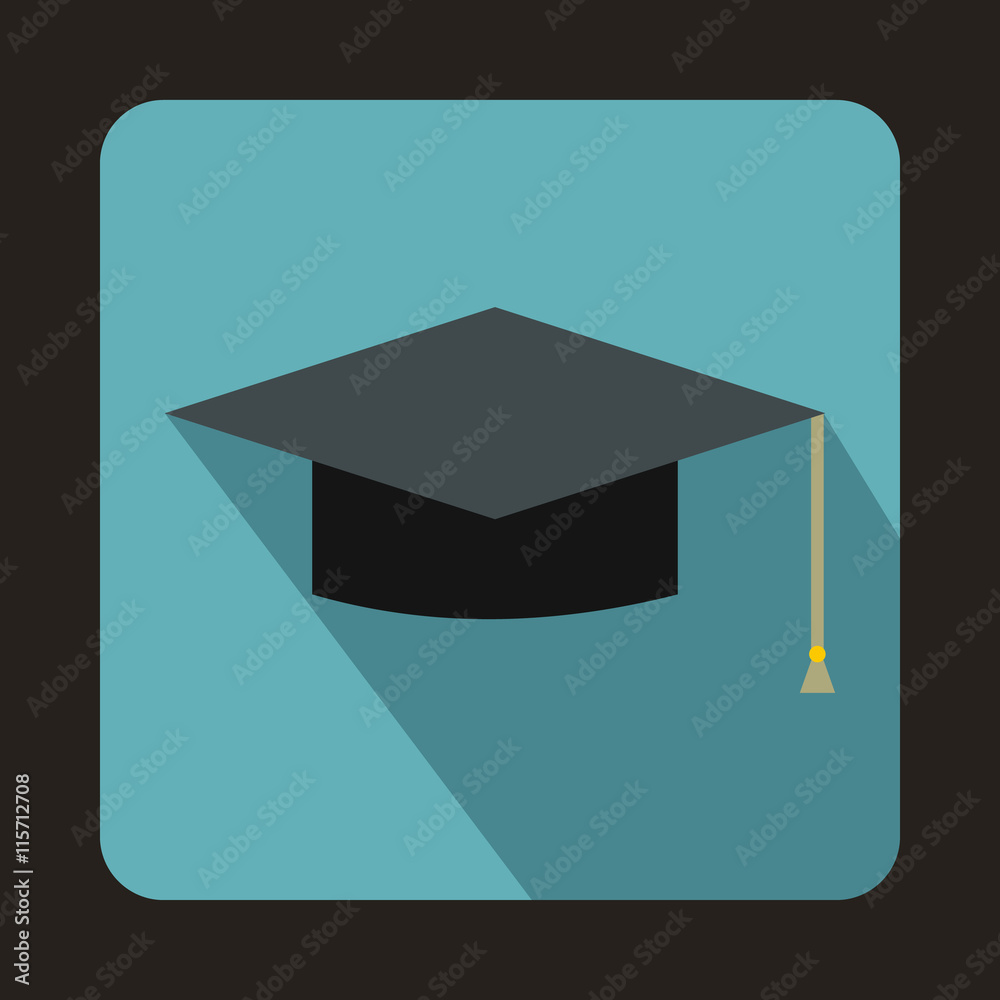 Graduation cap icon in flat style on a 