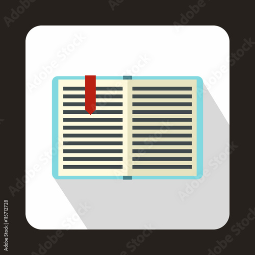 Open book with red bookmark icon in flat style on a white background