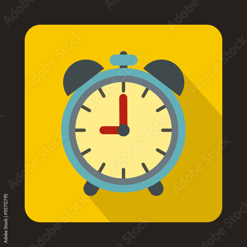 Alarm clock icon in flat style on a yellow background