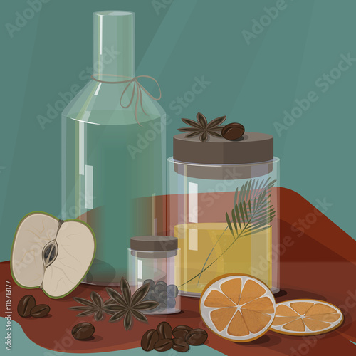 Spa set with fragrant oil and coffee