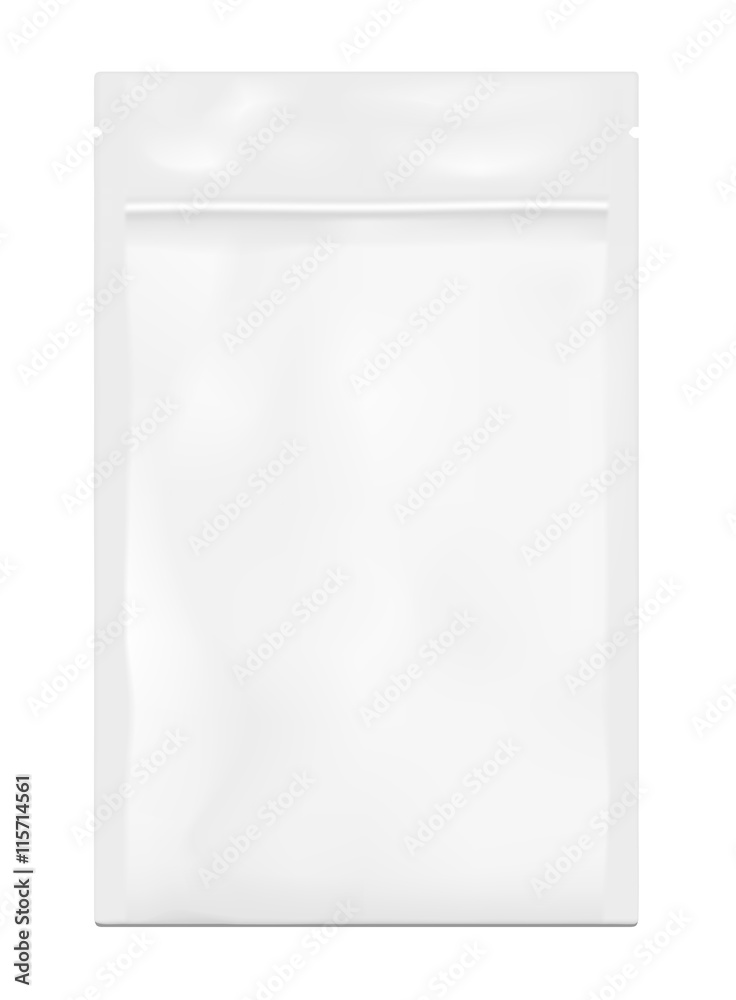White empty plastic packaging with zipper. Blank foil sachet White empty plastic packaging with zipper. Blank foil sachet