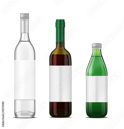 Bottle set. Green glass bottle template.