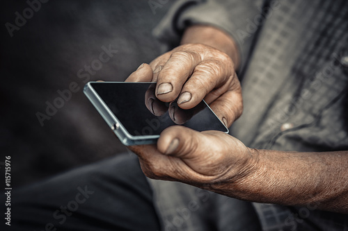 Elderly & technology. Senior old man using phone