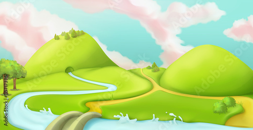 Nature landscape  cartoon game background  vector graphic mesh