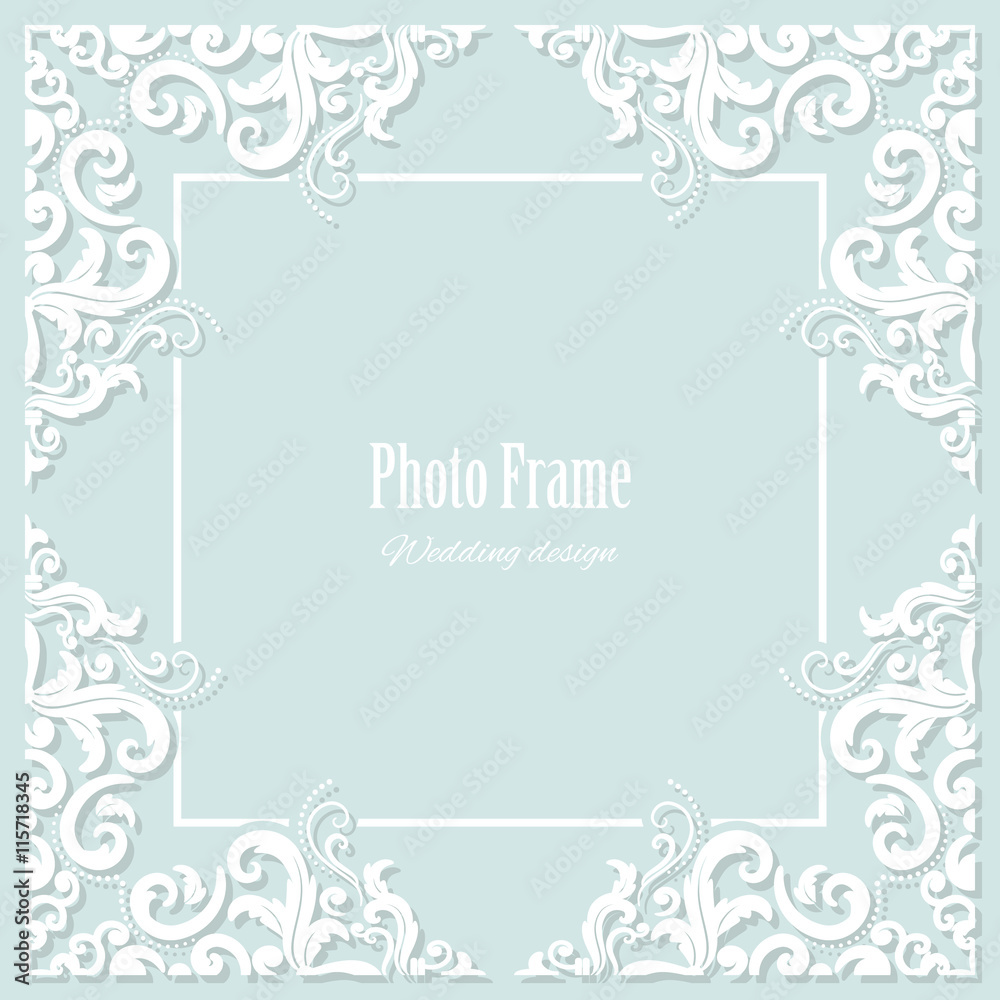 Decorative square frame on pastel blue. Can be used for wedding design. Decorative square frame on pastel blue. Can be used for wedding design.