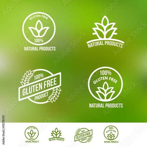 Creative Gluten Free Logo Badges and Emblems in Monogram Line Style on green background. 