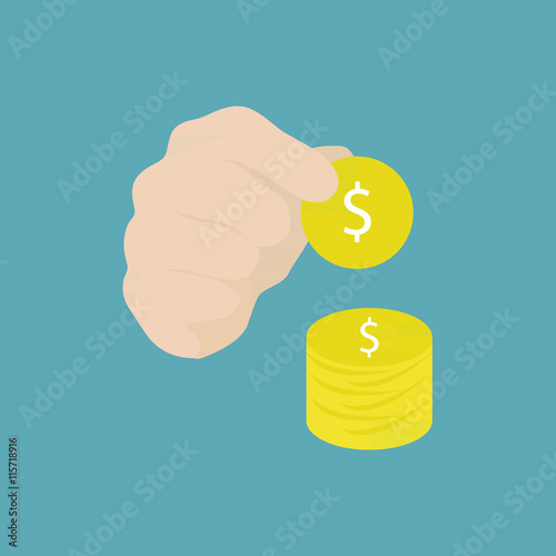 hand holding coin vector and icon.