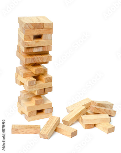 blocks wood game (jenga) on white background.