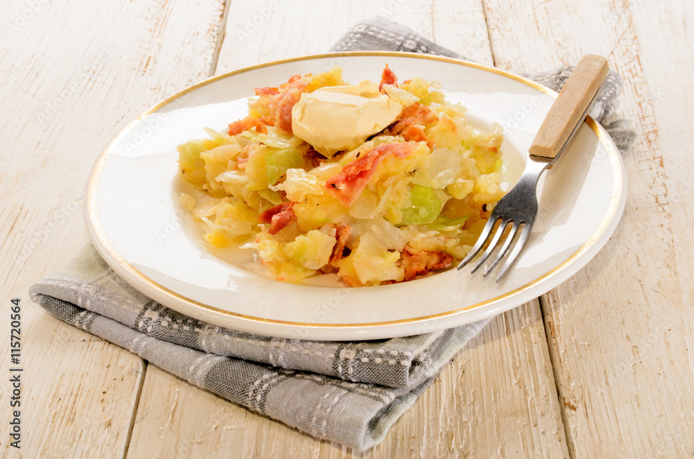 irish colcannon with butter on a plate irish colcannon with butter on a plate