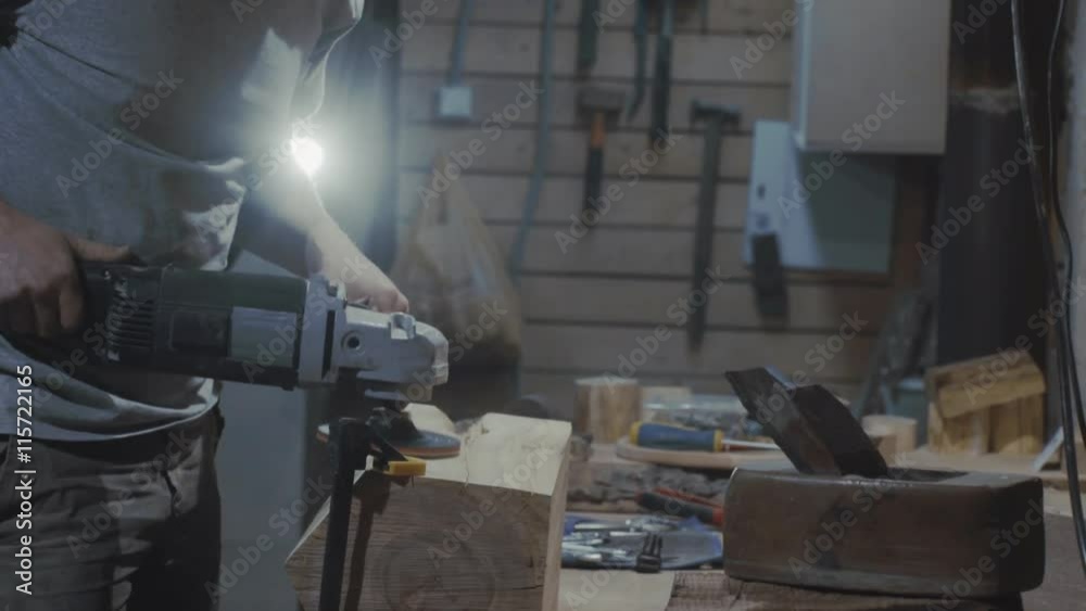 Wood processing workshop, man is working in workshop Wood processing workshop, man is working in workshop
