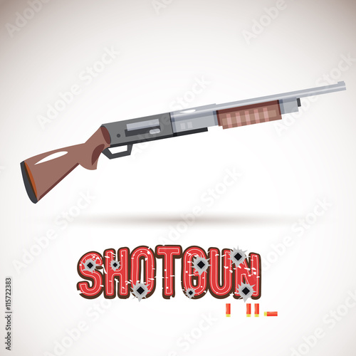 pump action shotgun with bullet typographic design - vector illustration