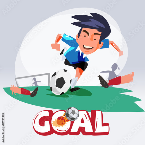 Soccer man Shooting The Ball To Make A Goal. football. character design - vector illustration