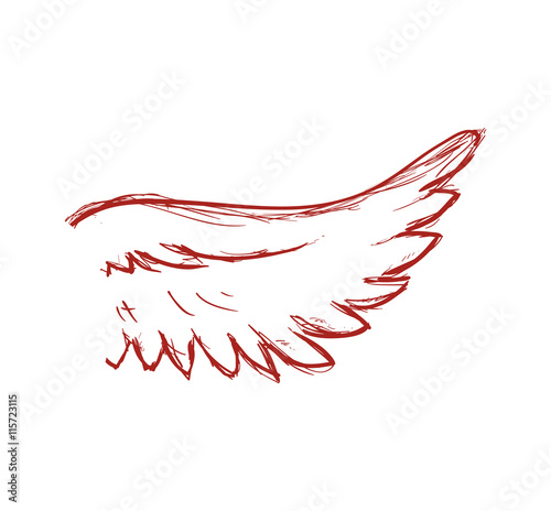 Bird concept represented by red and sketch wing  icon. Isolated and flat illustration