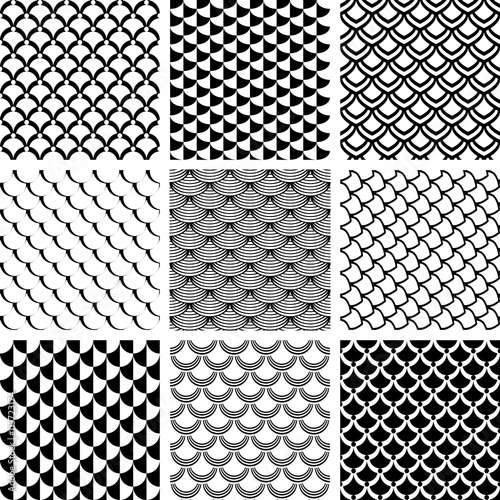 Seamless patterns set with fish scale motif.