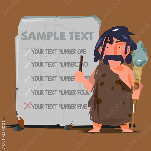 caveman with huge stone to replace your text. stone age concept
