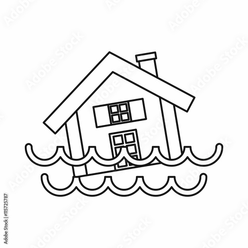 House sinking in a water icon in outline style isolated vector illustration