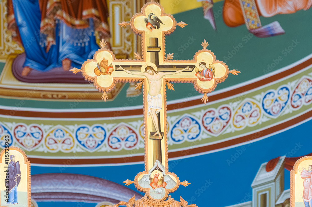 Obraz premium Athens, Greece 21 May 2016. Iconography of Jesus Christ crucified at a church. 