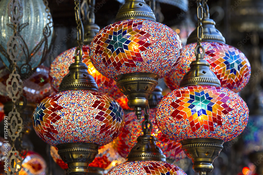 traditional Asian lanterns of colored glass on the market
