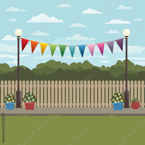 countryside scene with bunting