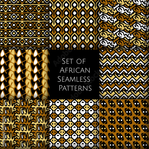 Set of seamless patterns with african ethnic and tribal ornament. Vector boho ornaments collection.