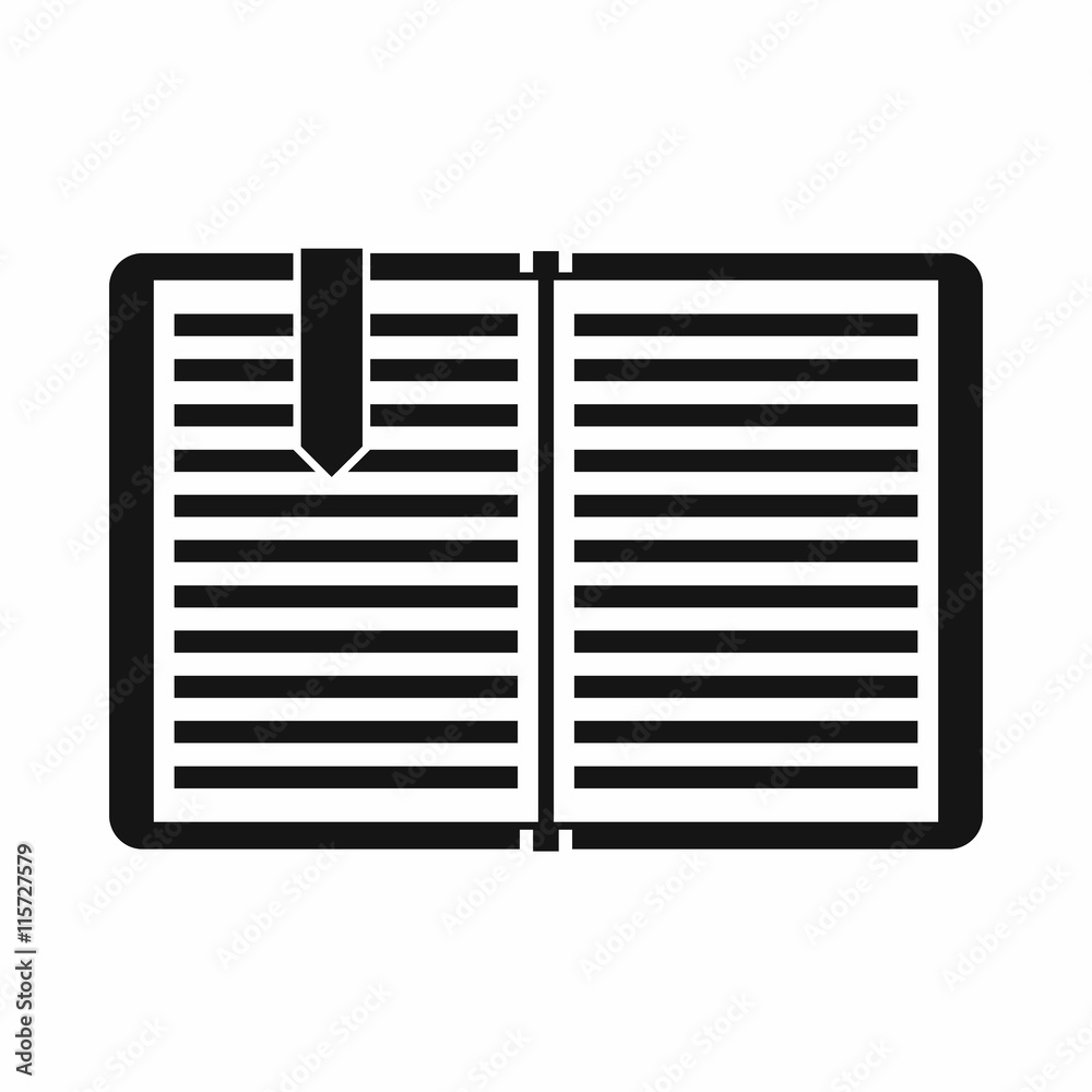 Open book with red bookmark icon in simple style isolated vector illustration Open book with red bookmark icon in simple style isolated vector illustration