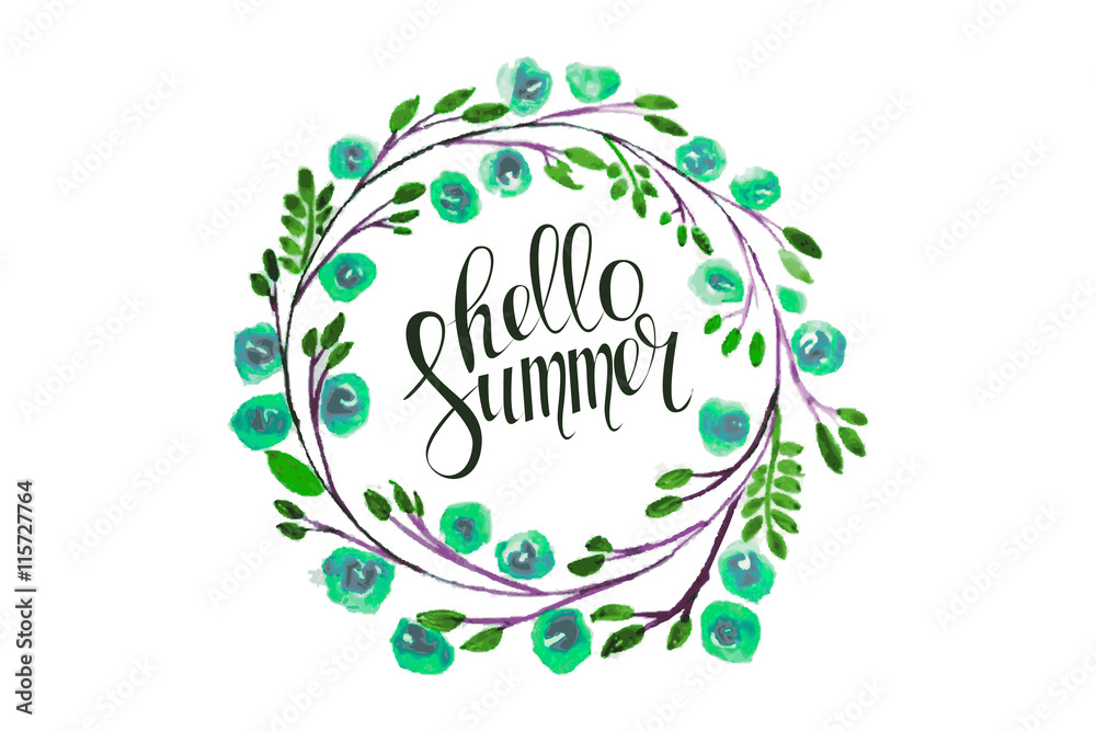 hello summer lettering in