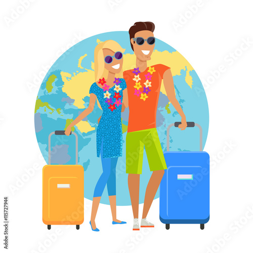 Couple Summer Vacation Travel Illustration