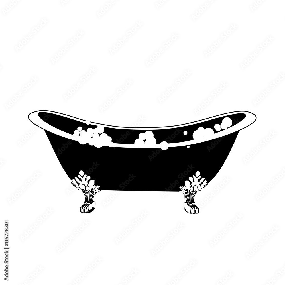 Hot tub, bath icon. Elegant bath in vintage style with soap bubbles