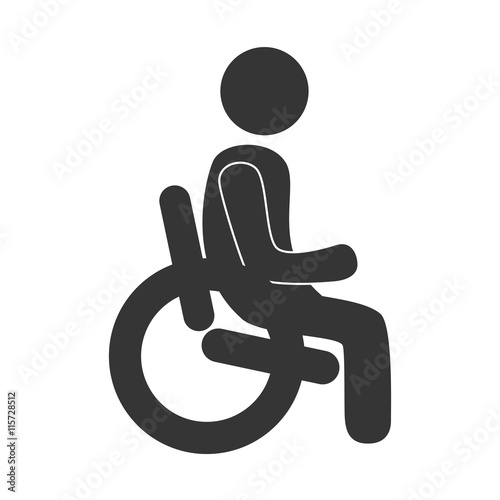 Handicap in black and white colors isolated flat icon, vector illustration graphic.