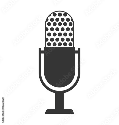 Microphone for radio communications in black and white colors isolated flat icon, vector illustration.
