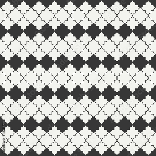 Geometric line monochrome lattice seamless arabic pattern. Islamic oriental style. Wrapping paper. Scrapbook paper. Tiling. White vector illustration. Moroccan background. Swatches. Graphic texture. photo