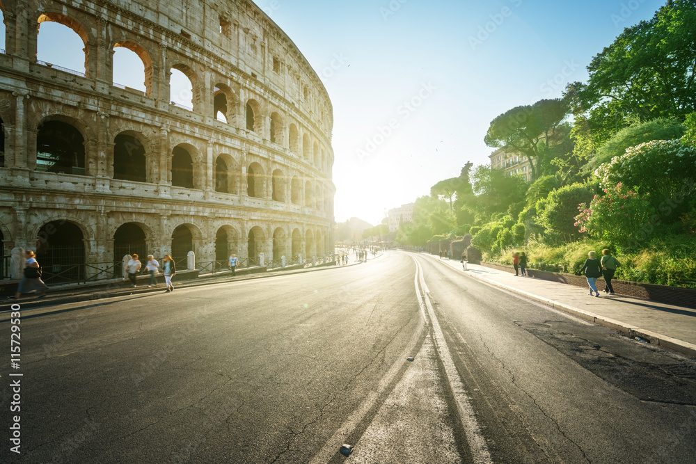 road to Colosseum in sunset time, Rome, Italy