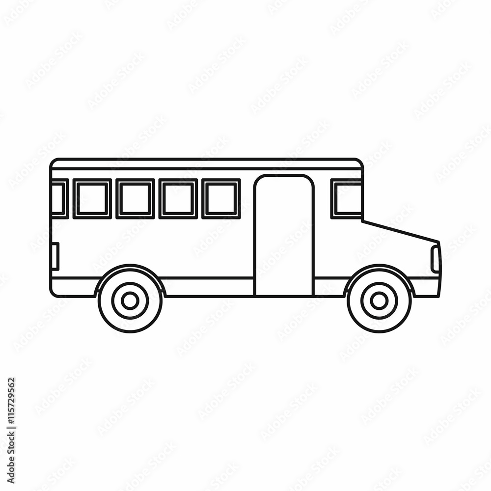 School bus icon in outline style isolated vector illustration