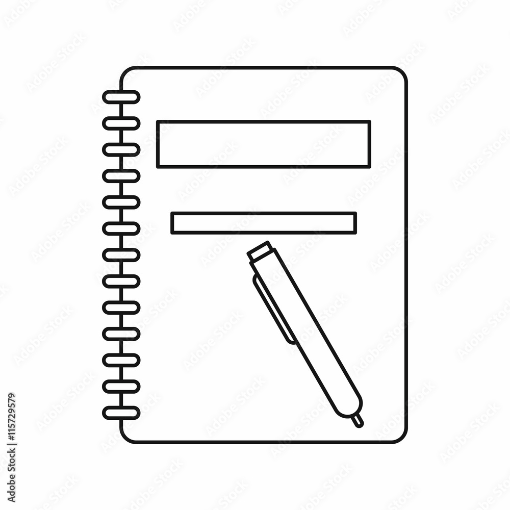 Closed spiral notebook and pen icon in outline style isolated vector illustration Closed spiral notebook and pen icon in outline style isolated vector illustration