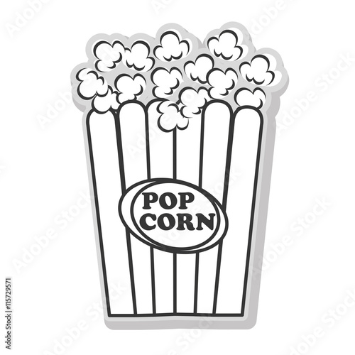 Pop corn in black and white colors isolated flat icon, vector illustration.