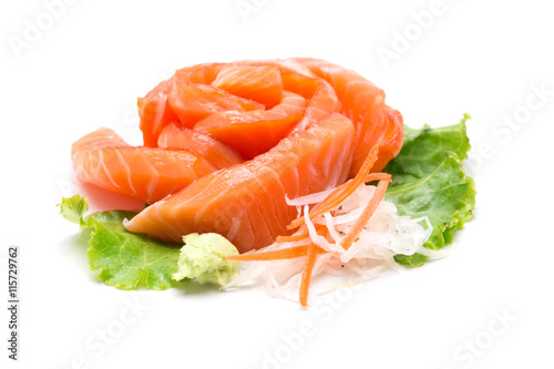 Sliced salmon isolated on white background