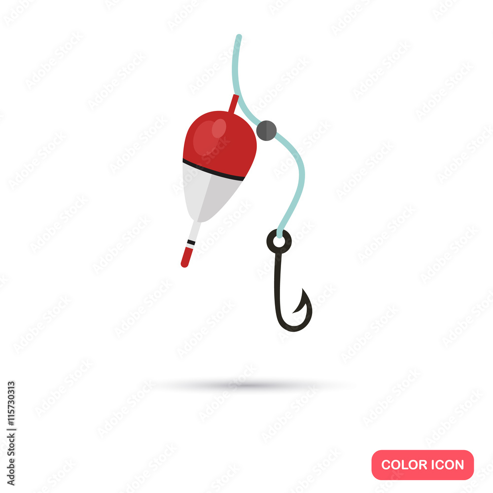 Fishing bobber and hook color flat icon Stock Vector