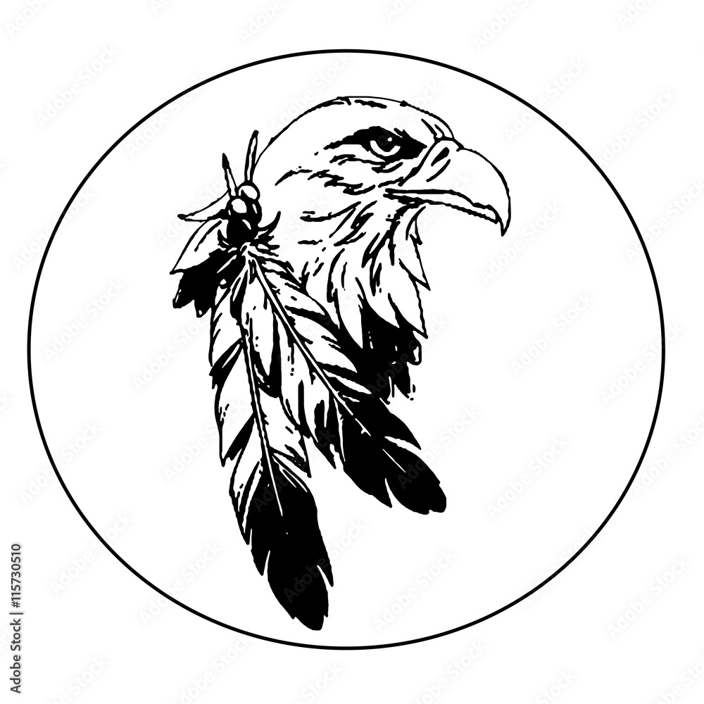 Профиль орел и перья, эскиз татуировки Stock Vector | Adobe Stock