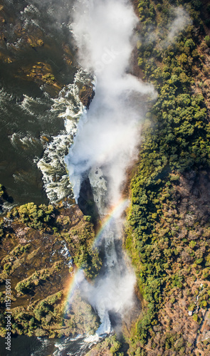 View of the Falls from a height of bird flight. Victoria Falls. Mosi-oa-Tunya National park.Zambiya. and World Heritage Site. Zimbabwe. An excellent illustration.