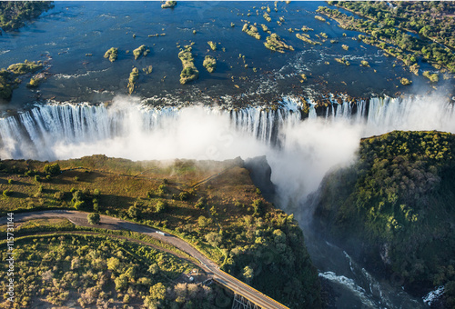 Fototapeta View of the Falls from a height of bird flight. Victoria Falls. Mosi-oa-Tunya National park.Zambiya. and World Heritage Site. Zimbabwe. 