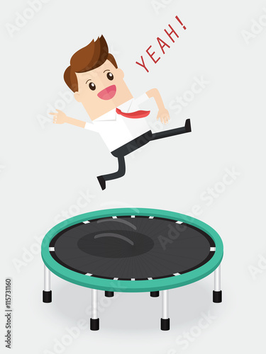 happy businessman jumping on trampoline. fun and relaxing