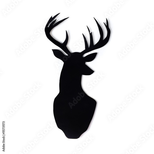 Black silhouette of deer at white background