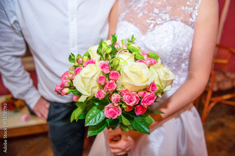 Wedding bouquet in bride hands Wedding bouquet in bride hands