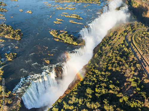 Fototapeta View of the Falls from a height of bird flight. Victoria Falls. Mosi-oa-Tunya National park.Zambiya. and World Heritage Site. Zimbabwe. An excellent illustration.