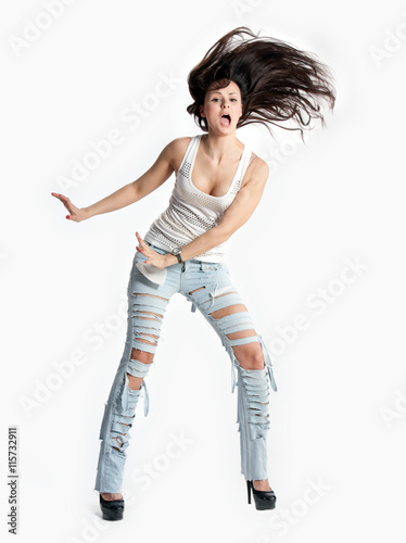  young girl dancing on a white background