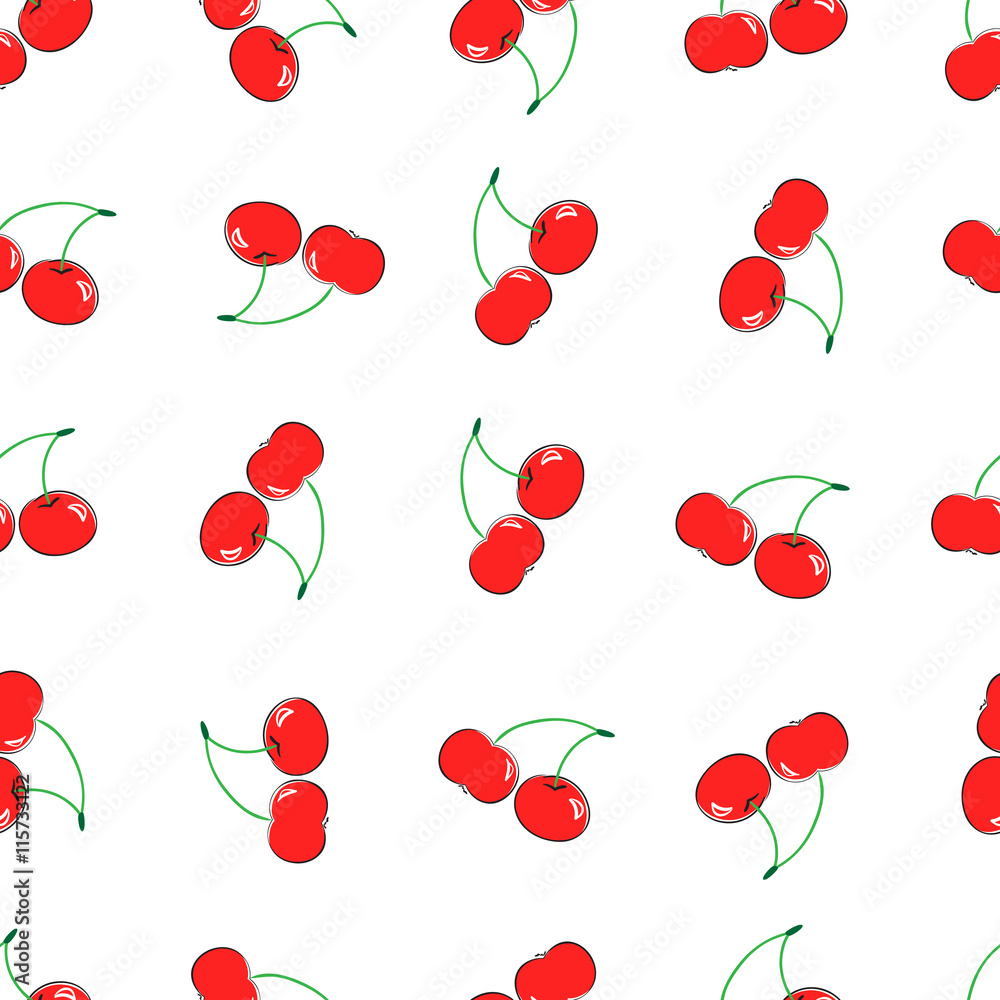 Cherry hand draw seamless pattern. Handmade juicy cherry background. Vector berry Cherry hand draw seamless pattern. Handmade juicy cherry background. Vector berry