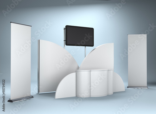 stand design in exhibition with tv display. 3D rendering