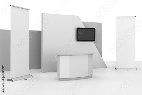 stand design in exhibition with tv display. 3D rendering