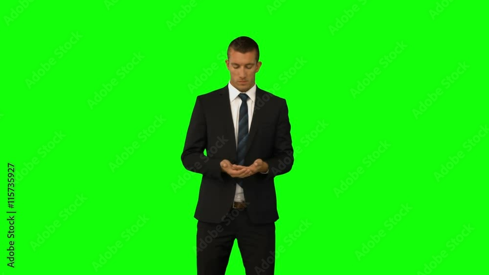 Businessman presenting with hands Businessman presenting with hands