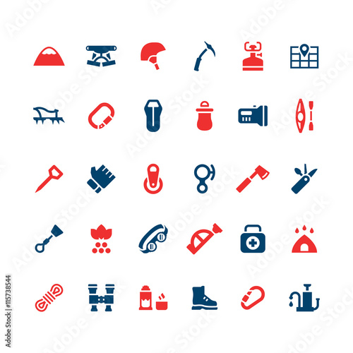 Set color icons of camping and mountaineering